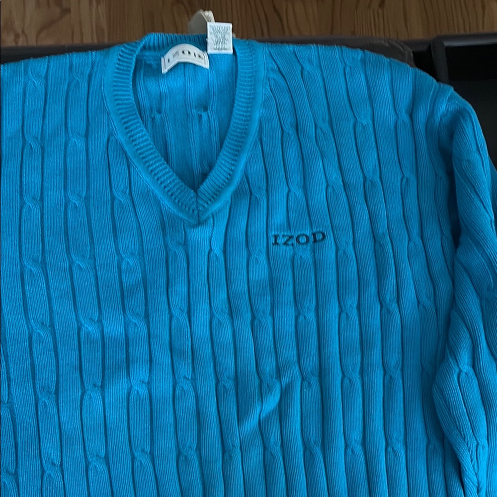 Izod Blue V-Neck Cable Knit Sweater